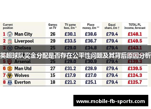 英超球队奖金分配是否存在公平性问题及其背后原因分析