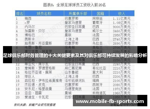 足球俱乐部财务管理的十大关键要素及其对俱乐部可持续发展的影响分析