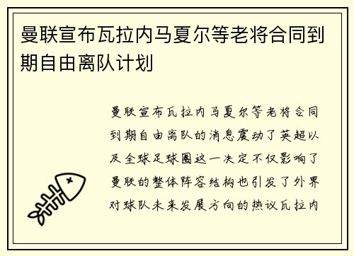 曼联宣布瓦拉内马夏尔等老将合同到期自由离队计划