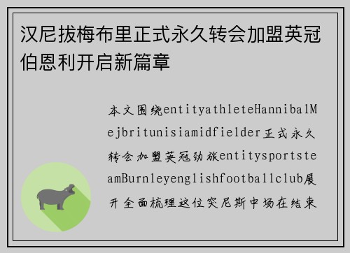 汉尼拔梅布里正式永久转会加盟英冠伯恩利开启新篇章